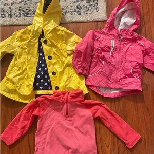 Columbia Pink Fleece Pullover & Columbia jacket & yellow rain jacket
